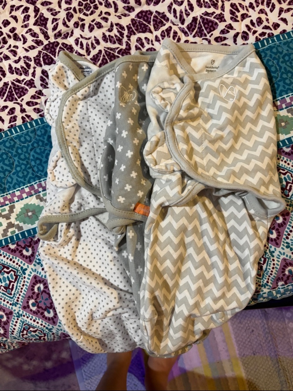SwaddleMeThree-Pack Sleep Sacks in Gray and Cream with Dot and Cross Prints